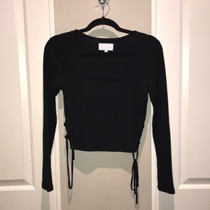 Kendall & Kylie Long Sleeve Lace Up Black Crop Top